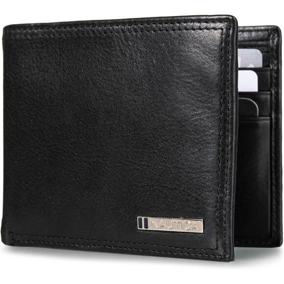 Nautica Men's Bifold Leather Wallet Enameled Logo RFID Blocking ID Window Card - Picture 5 of 7